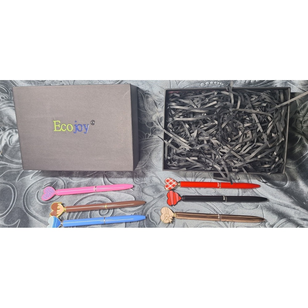 Eco Joy Gift Set Of 6 Heart Shaped Metal Black Ink Pens